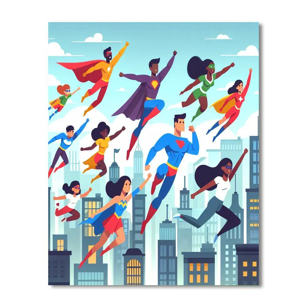 Superhero Action Team Paint By Numbers Art