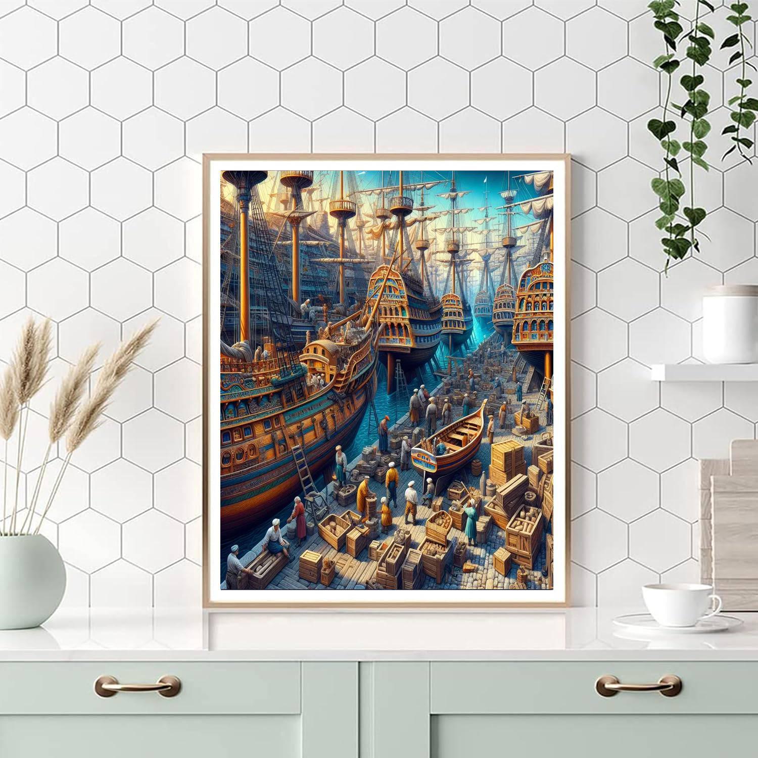 Historic Shipyard View Paint By Numbers Kits