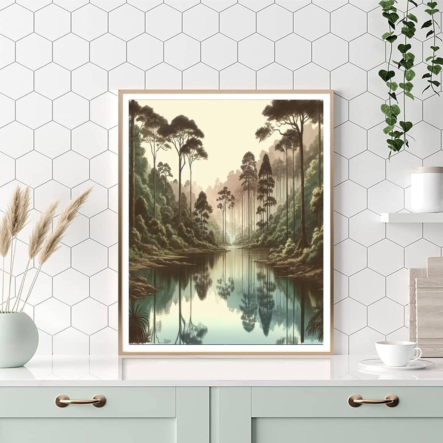 Serene Forest Reflection Number Painting