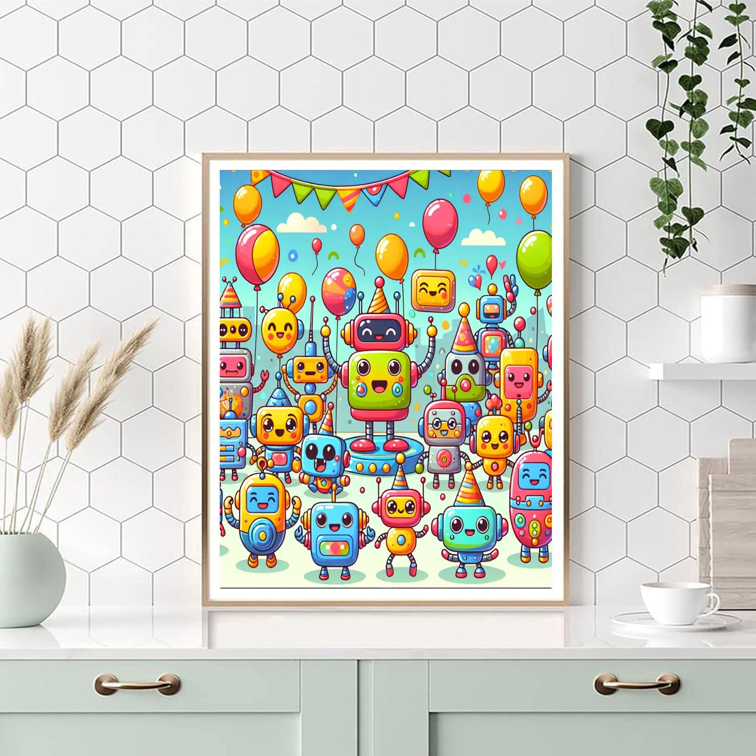 Joyful Robot Festival Paint By Numbers Art