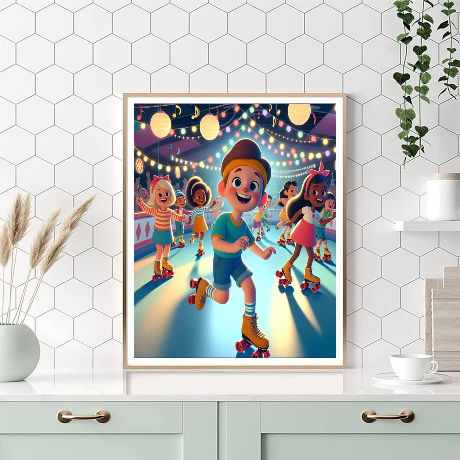 Retro Roller Skating Fun Paint By Numbers Art