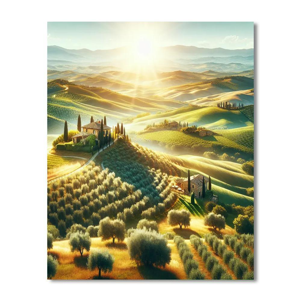 Sunlit Tuscany Hills Number Painting
