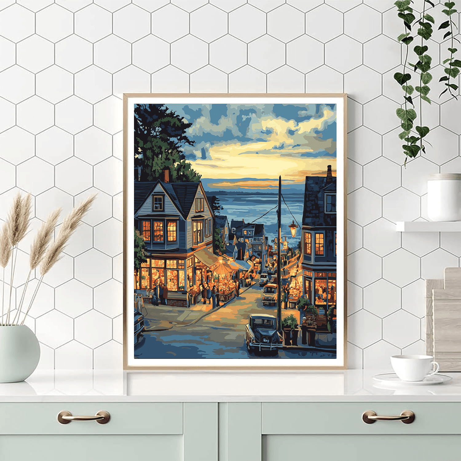 Edward Hopper Inspired Vintage Coastal Town Vibes  Paint By Numbers