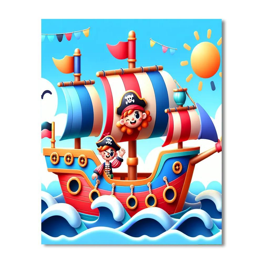Playful Pirate Ship Paint By Numbers Art