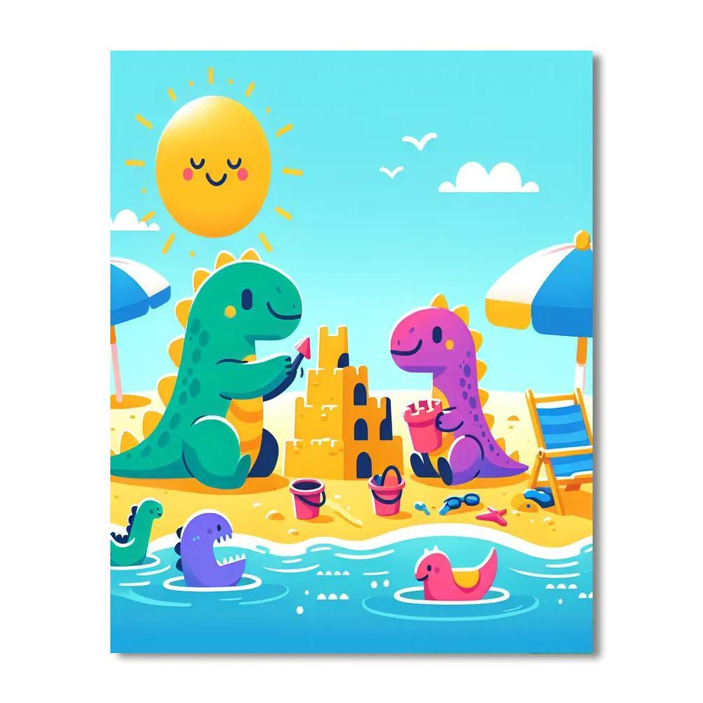 Playful Dinosaurs At The Beach Numbered Painting Kits