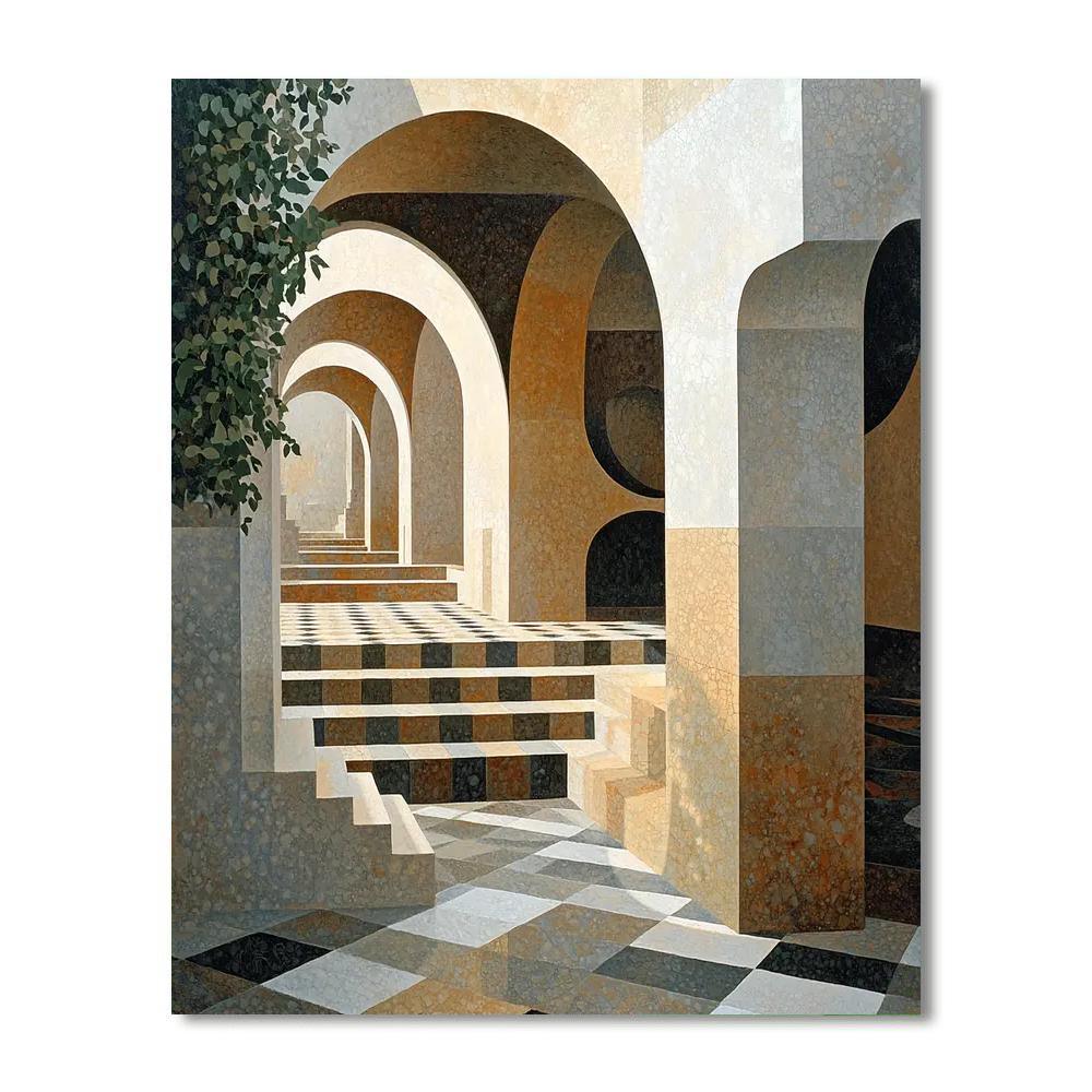 M.C. Escher Inspired Architectural Dreamscape  Number Painting