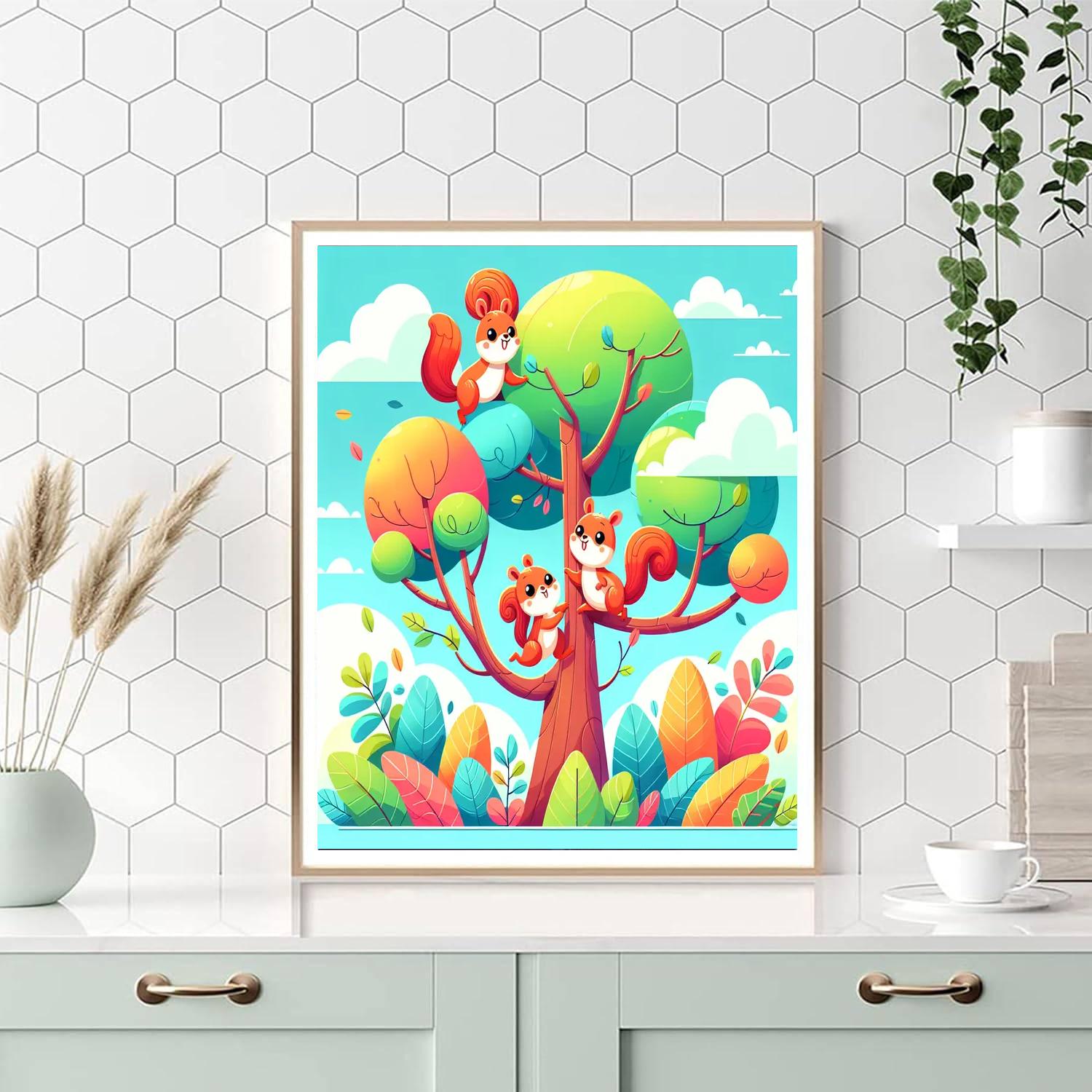 Curious Squirrels Number Painting