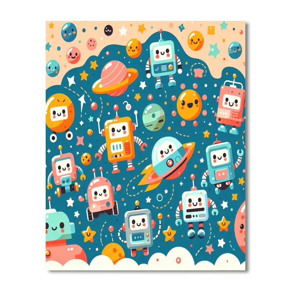 Friendly Space Robot Brigade Paint By Numbers Art