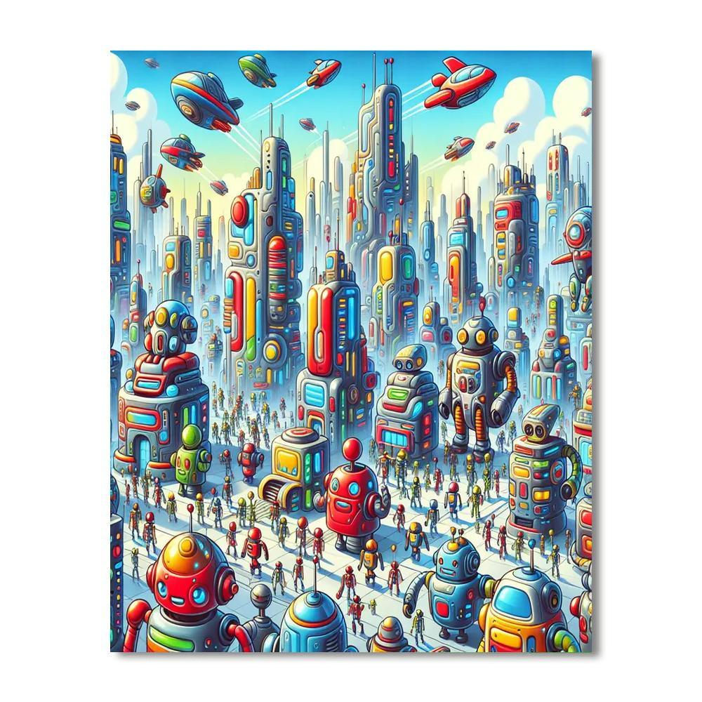 Dynamic Robot Adventure Paint By Numbers Art