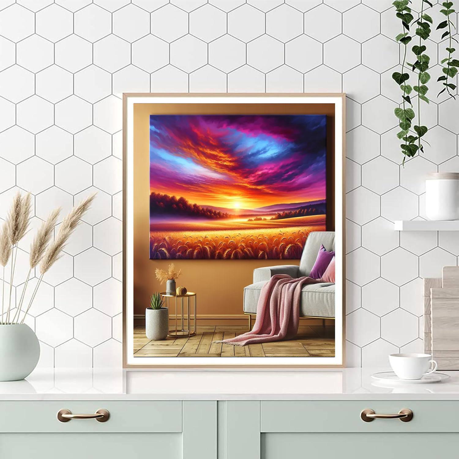 Vibrant Sunset Over Fields Paint By Color