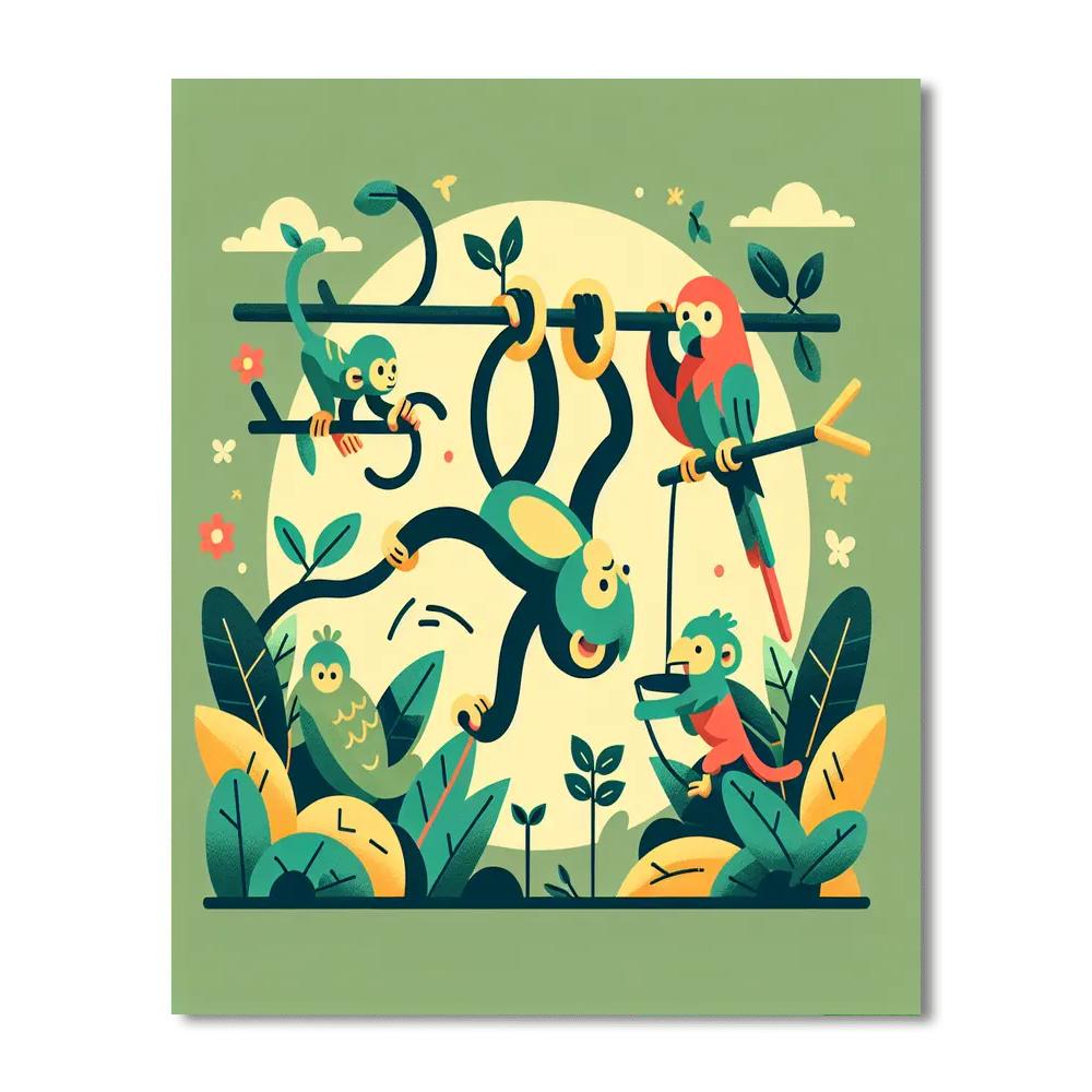 Playful Jungle Gymnastics Paint By Numbers Art