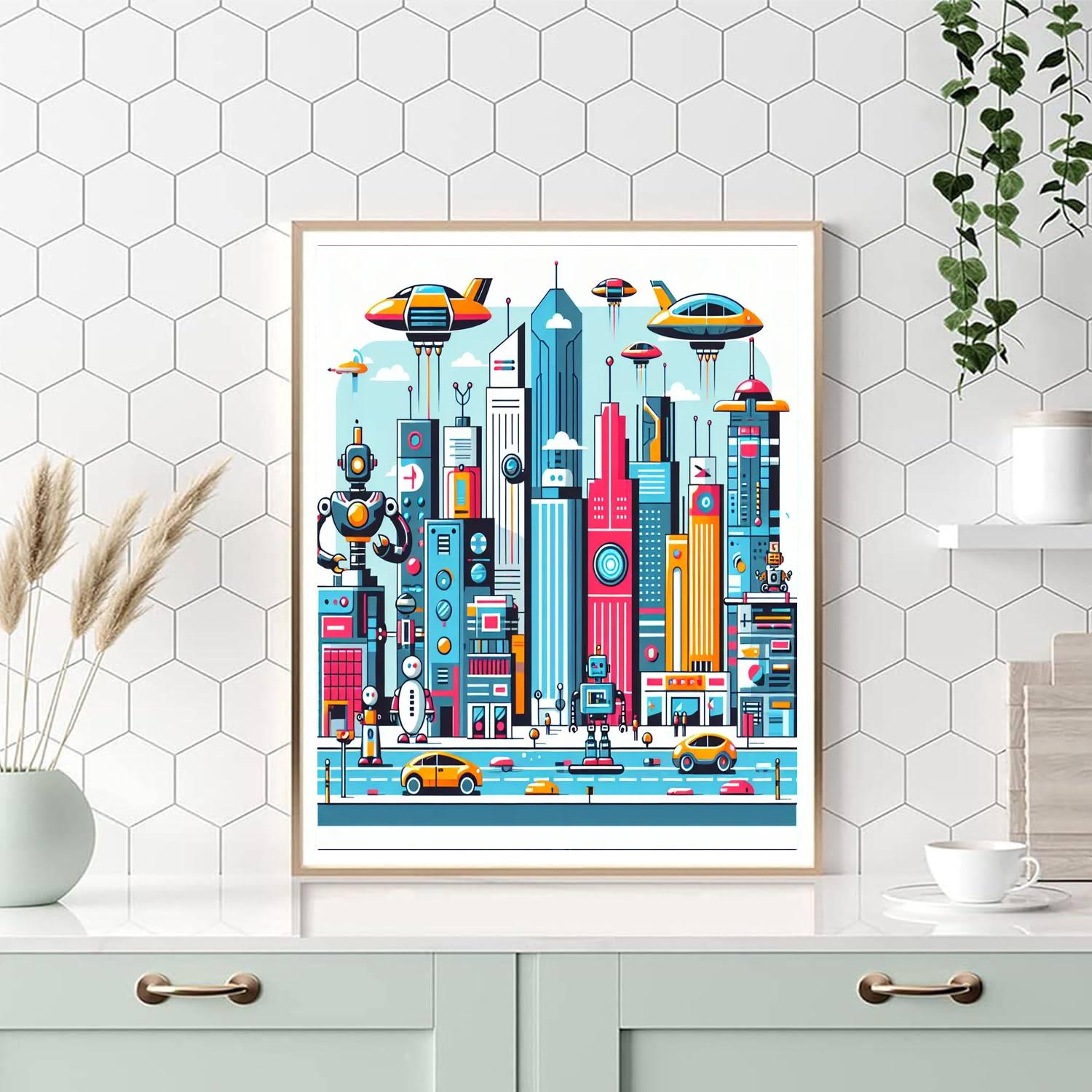 Robo Tech Cityscape Painting Number Kit