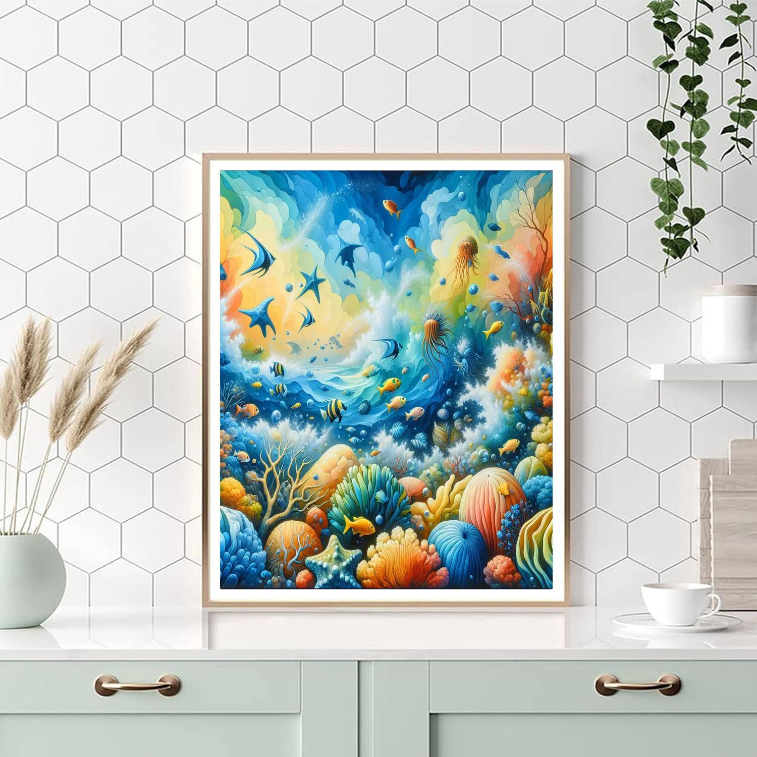 Radiant Coral Reef Exploration Painting Number Kit