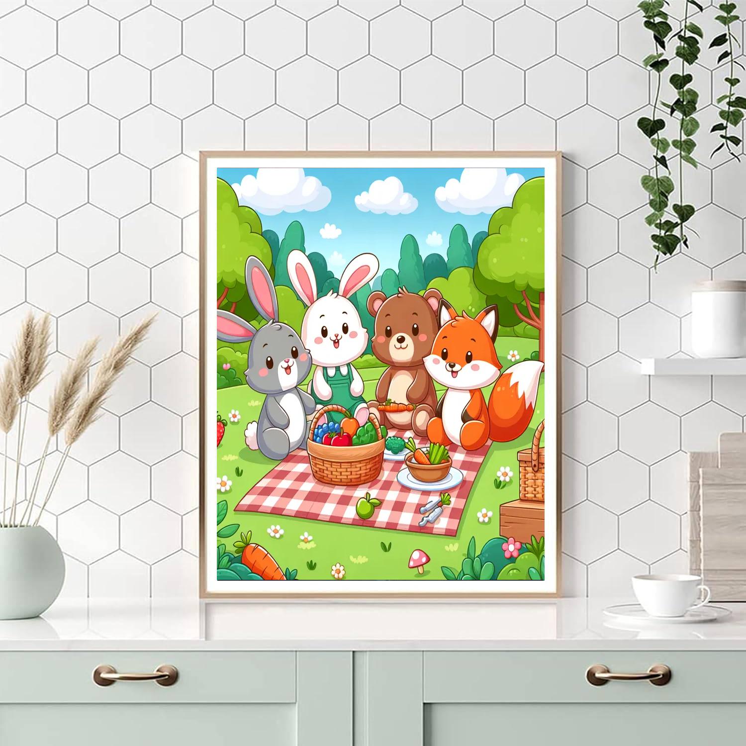 Cuddly Animals Picnic Painting Number Kit