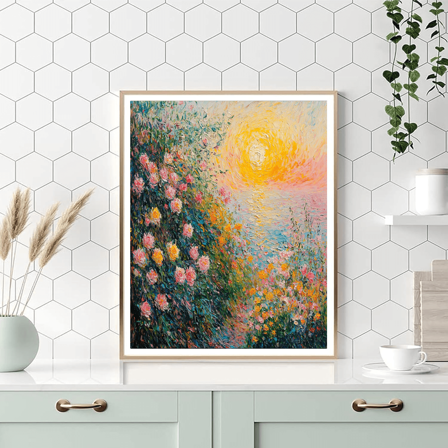 Claude Monet Inspired Sunset In Blooms  Paint By Numbers Art