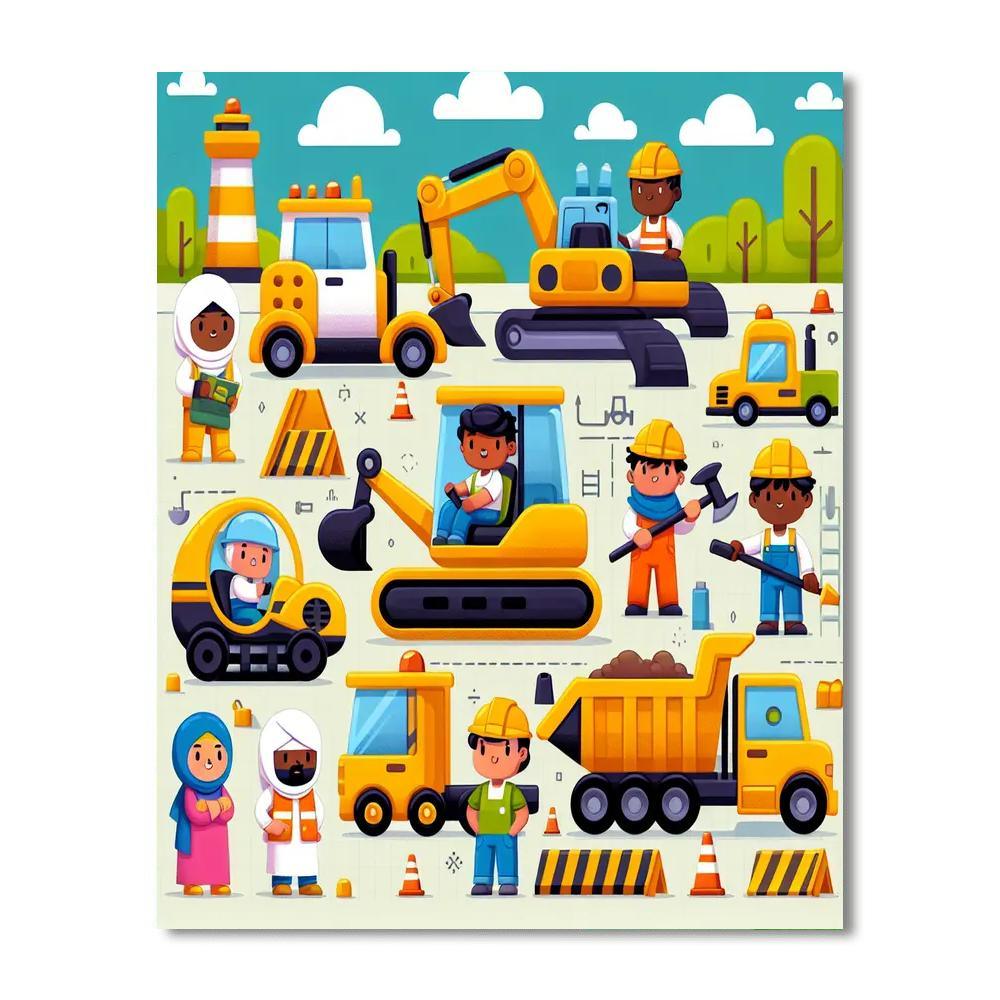 Colorful Construction Crew DIY Paint By Numbers