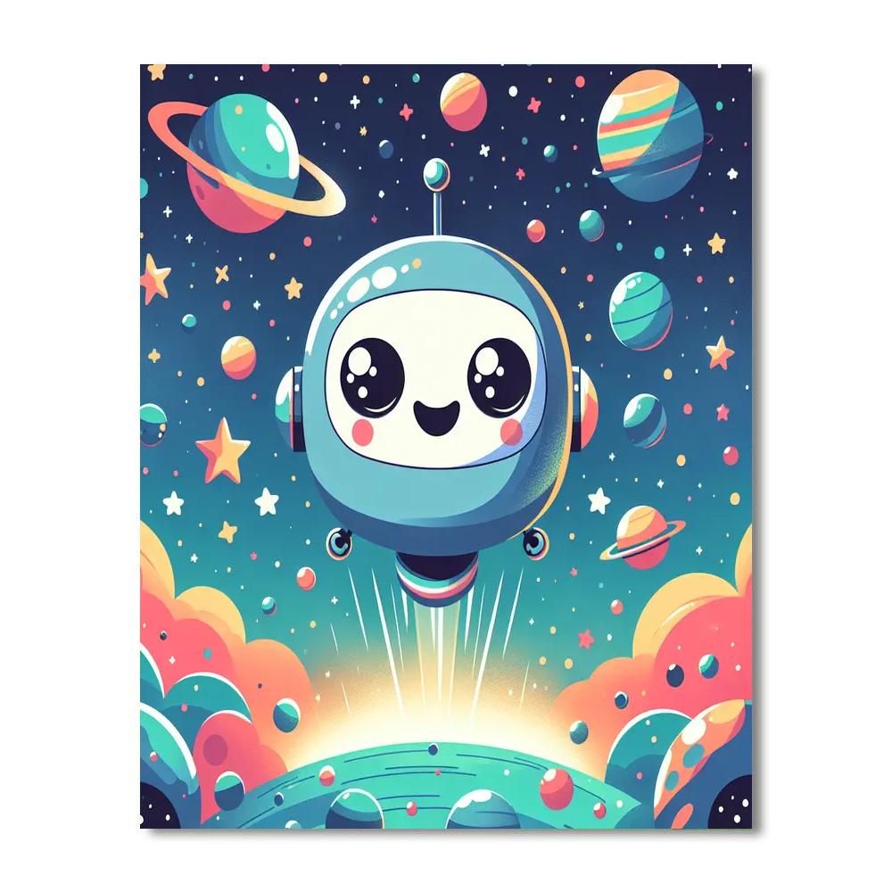 Friendly Robot In Space Number Painting