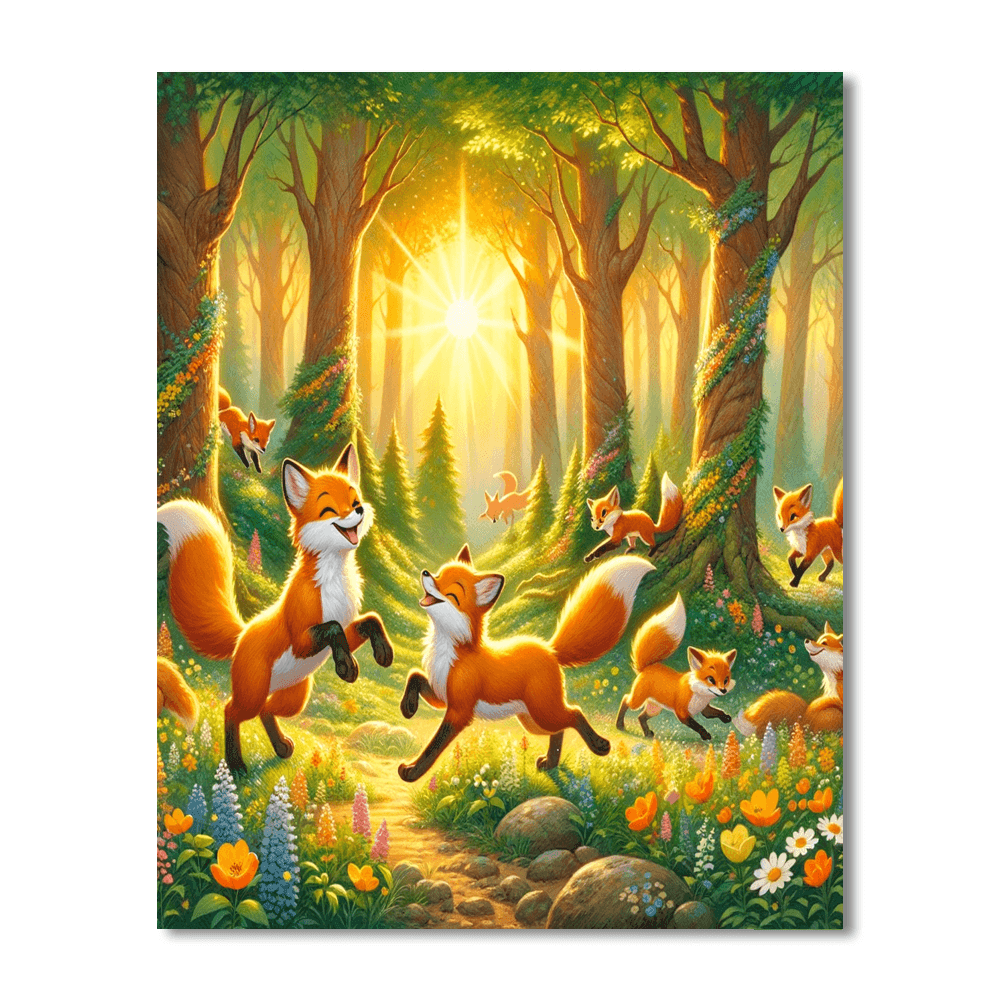 Frolicking Foxes In The Forest Numbered Painting Kits