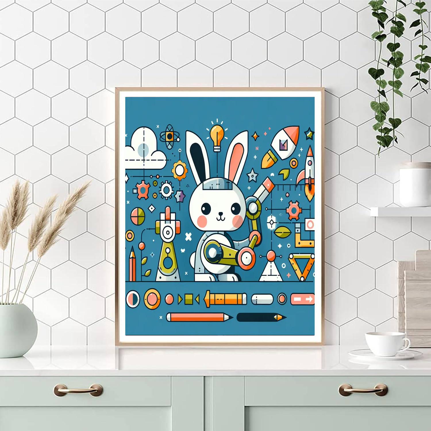 Space Inventor Rabbit Number Painting