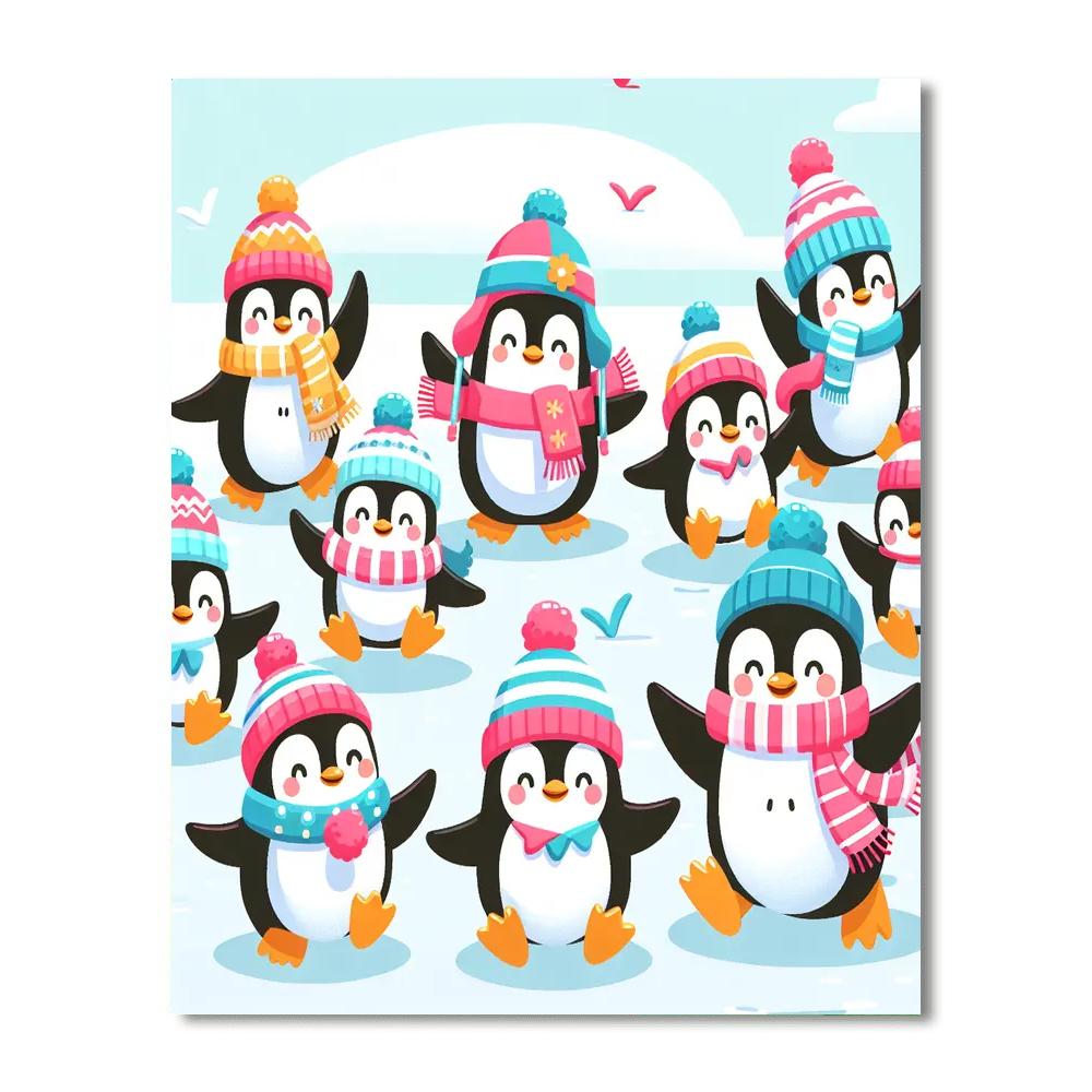 Merry Penguin Parade Paint By Numbers Art