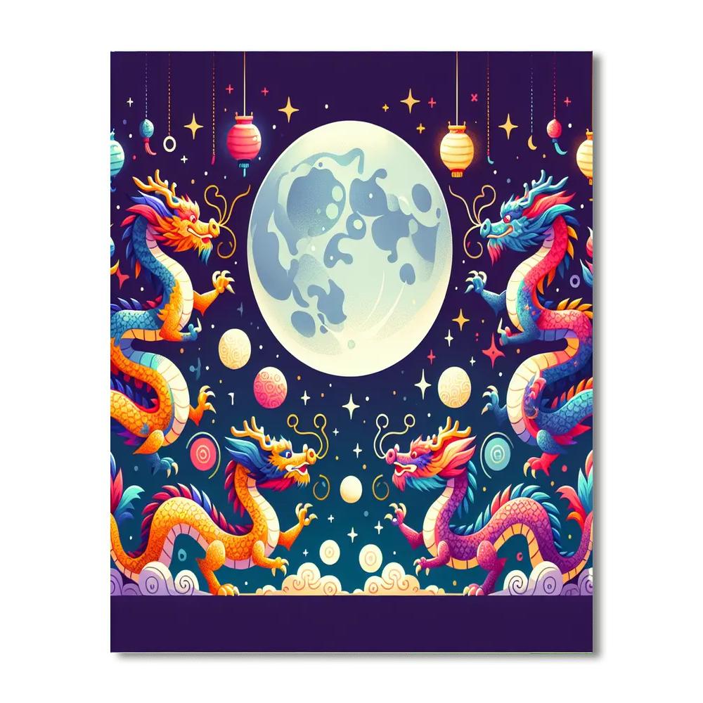Dancing Dragons' Lunar Celebration Number Painting