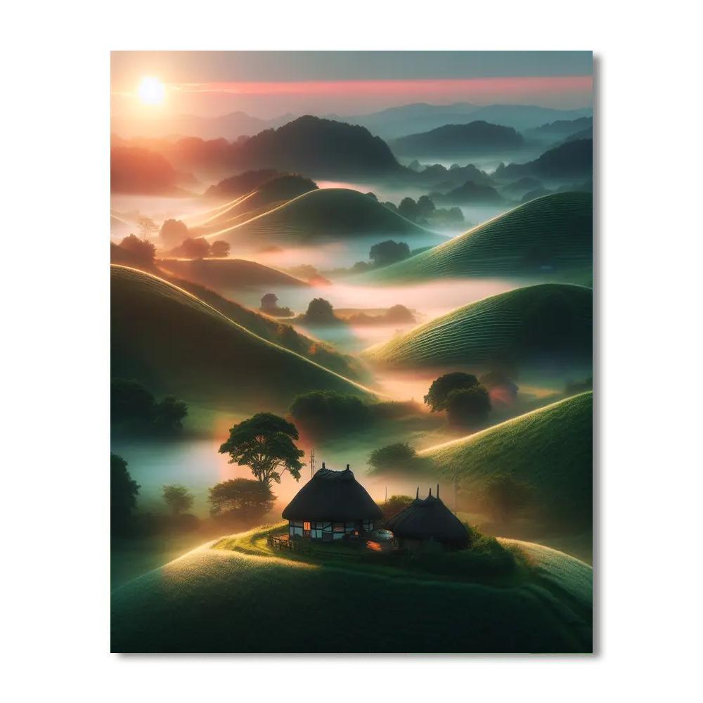 Serene Countryside Morning Number Painting