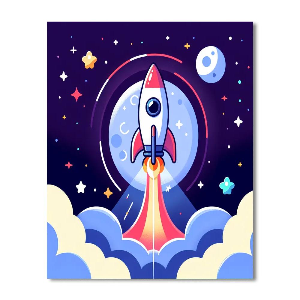Rocketing To The Moon Number Painting