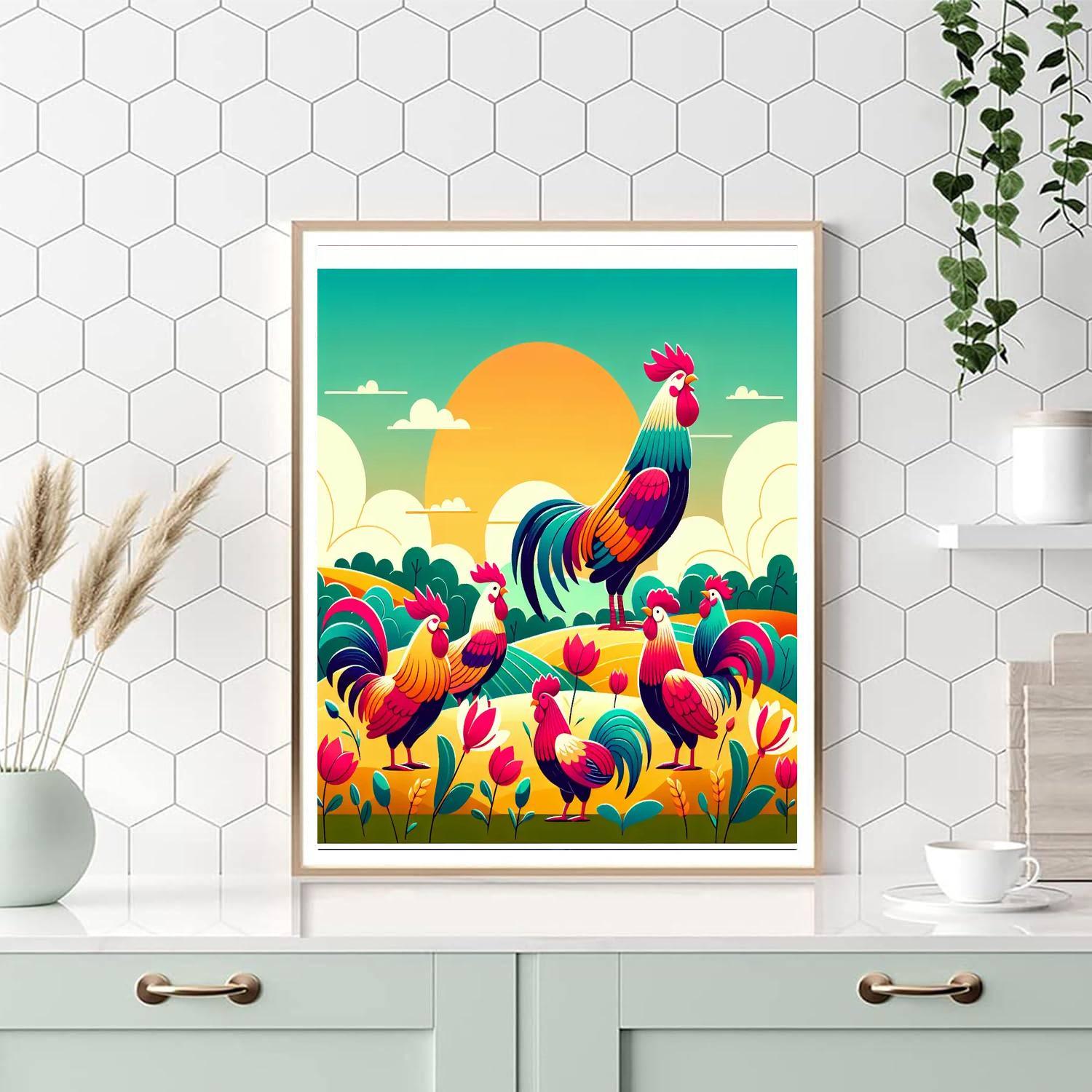 Rainbow Roosters Paint By Numbers
