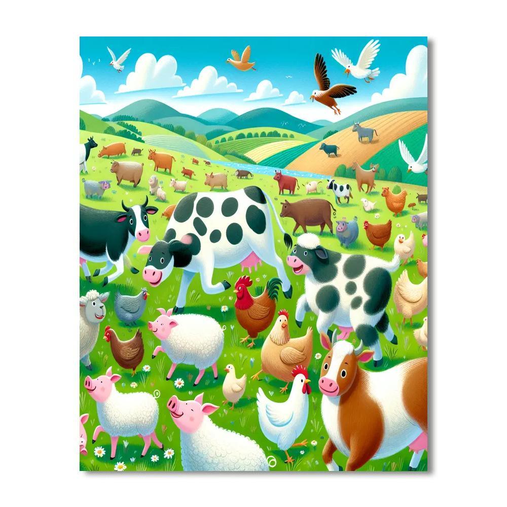 Joyful Farm Animal Gathering Paint By Numbers Art