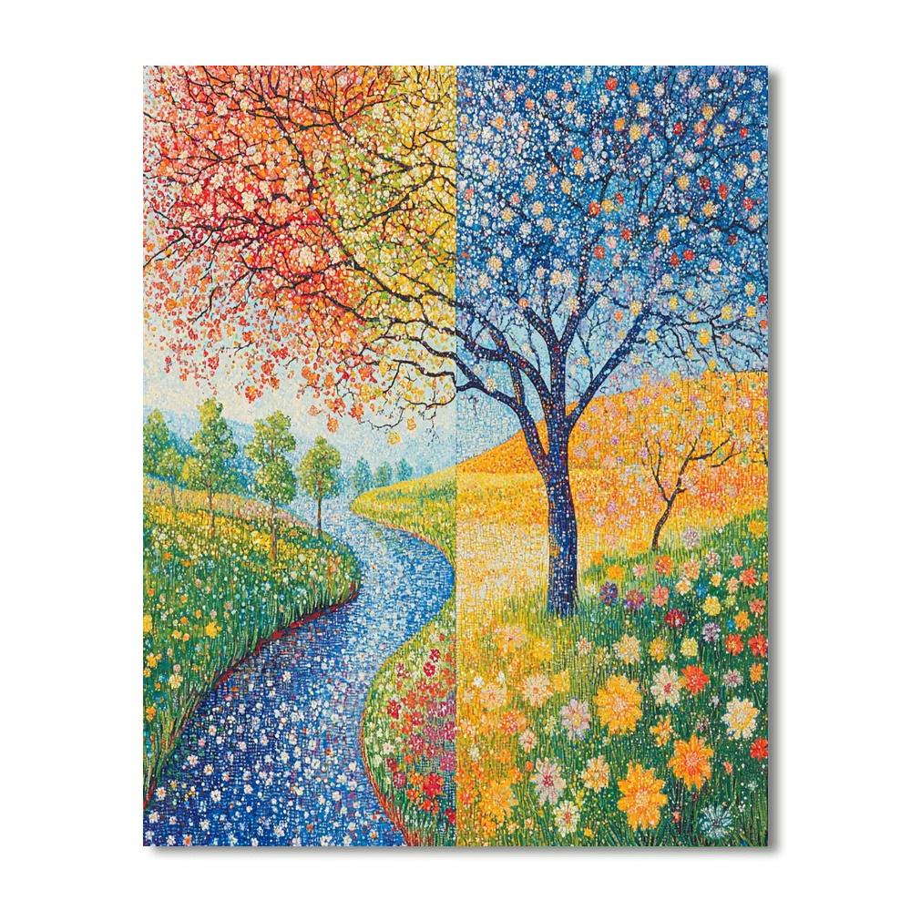 Georges Seurat Inspired Mosaic Of Seasons  Number Painting