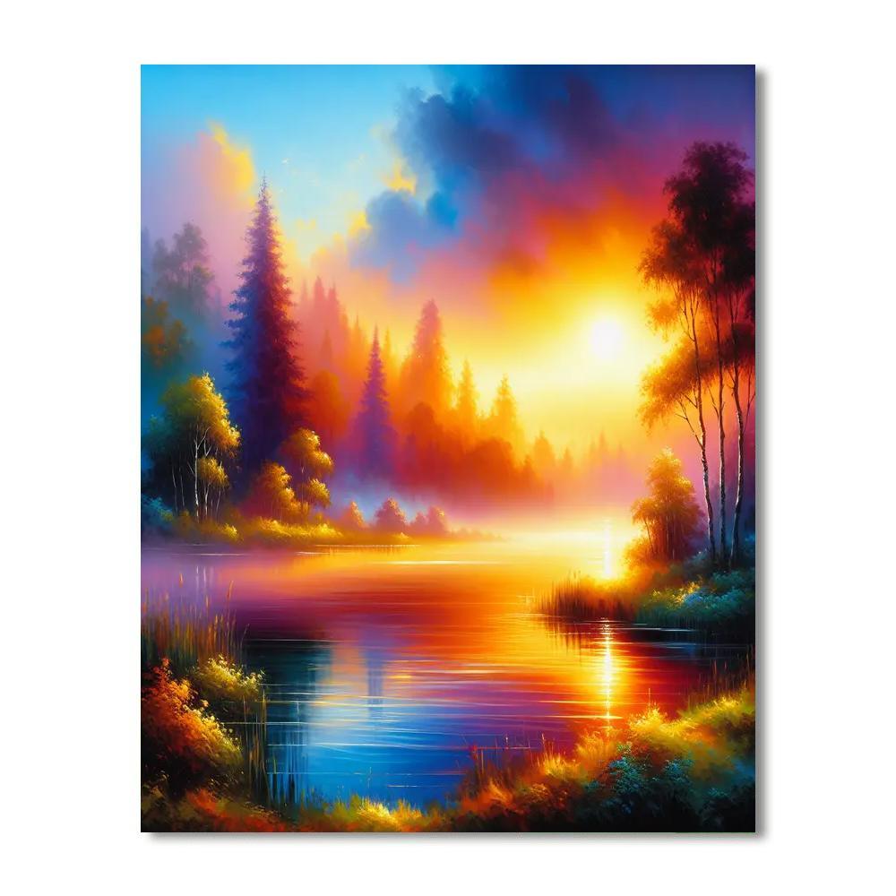 Dawn Over Misty Lake Paint By Numbers Art