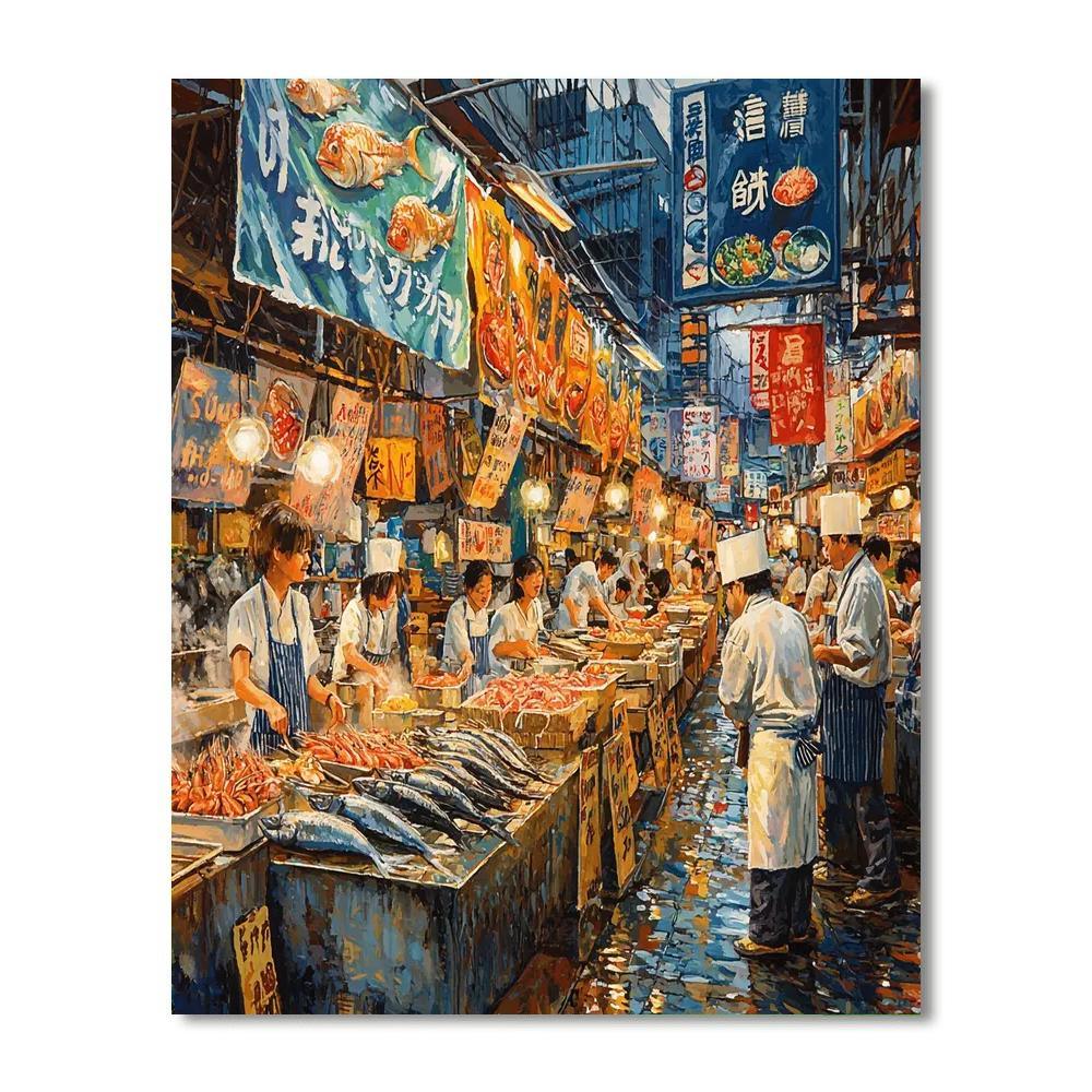 Tsukiji Outer Market In Tokyo Painting Number Kit
