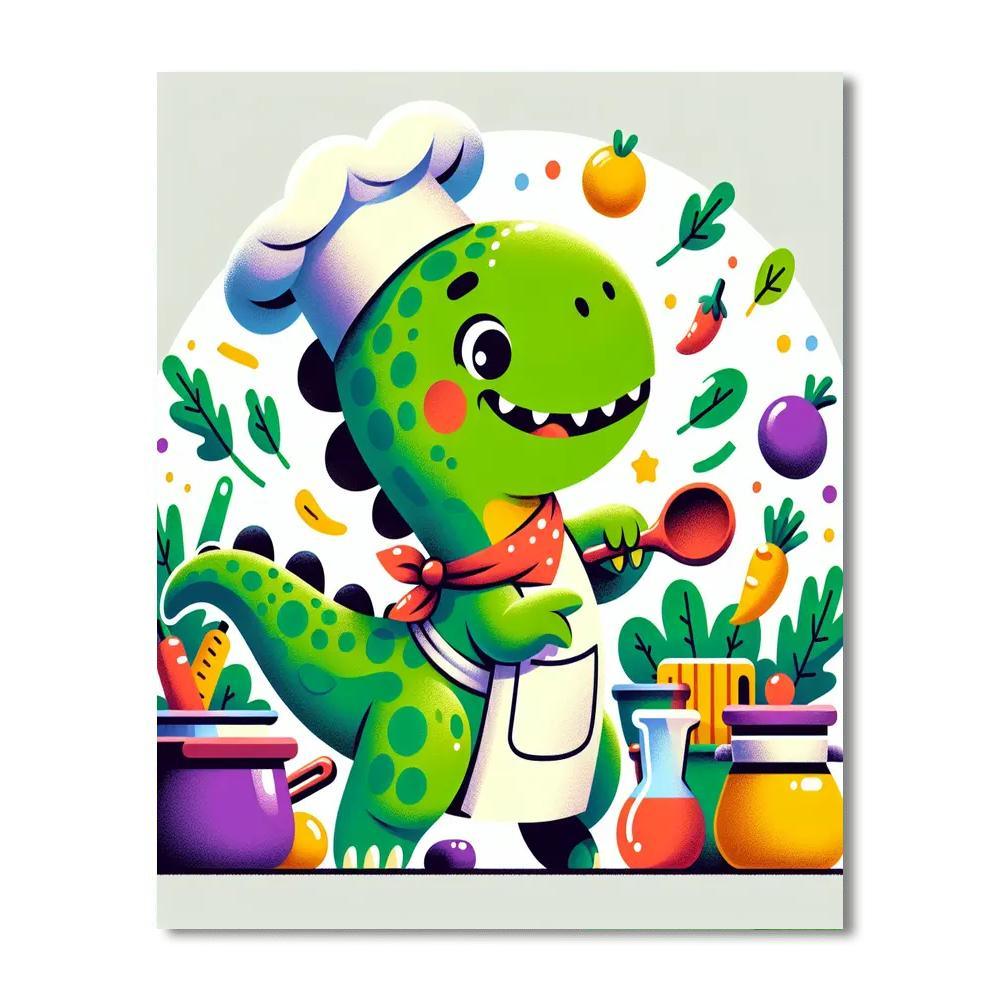 Silly Dino Chef DIY Paint By Numbers