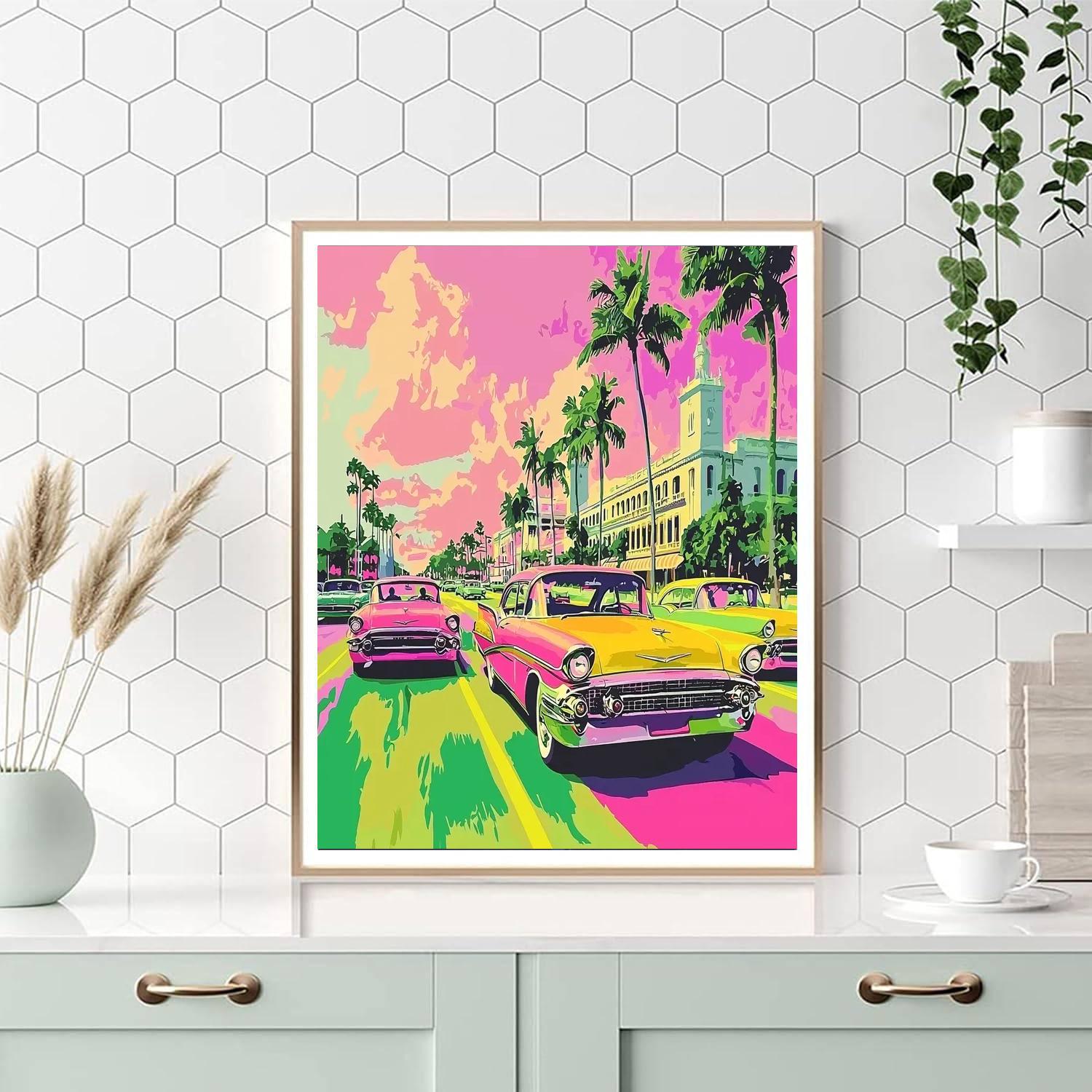 Andy Warhol Inspired Retro Cars On The Boulevard  Paint By Numbers Kits