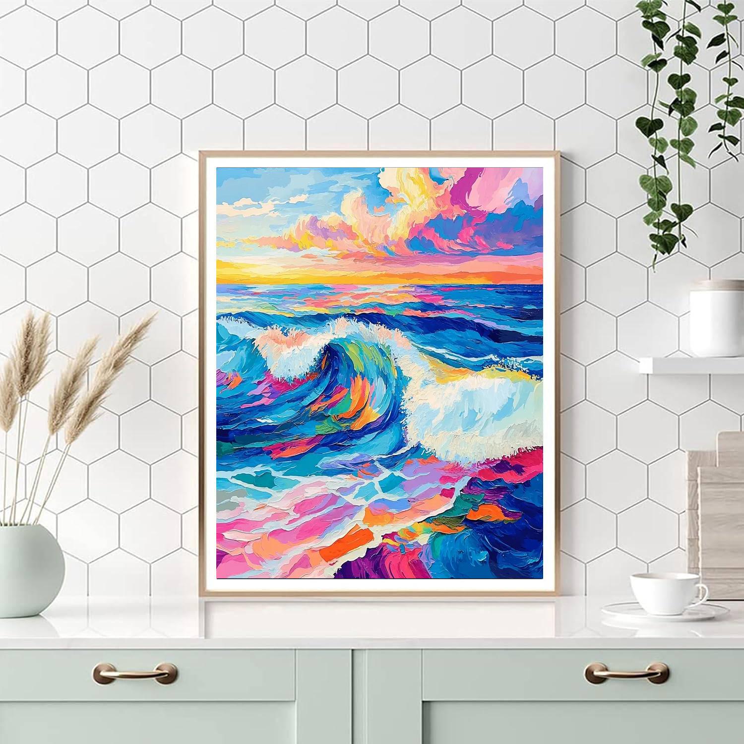 Paul Cézanne Inspired Vibrant Abstract Waves  Number Painting