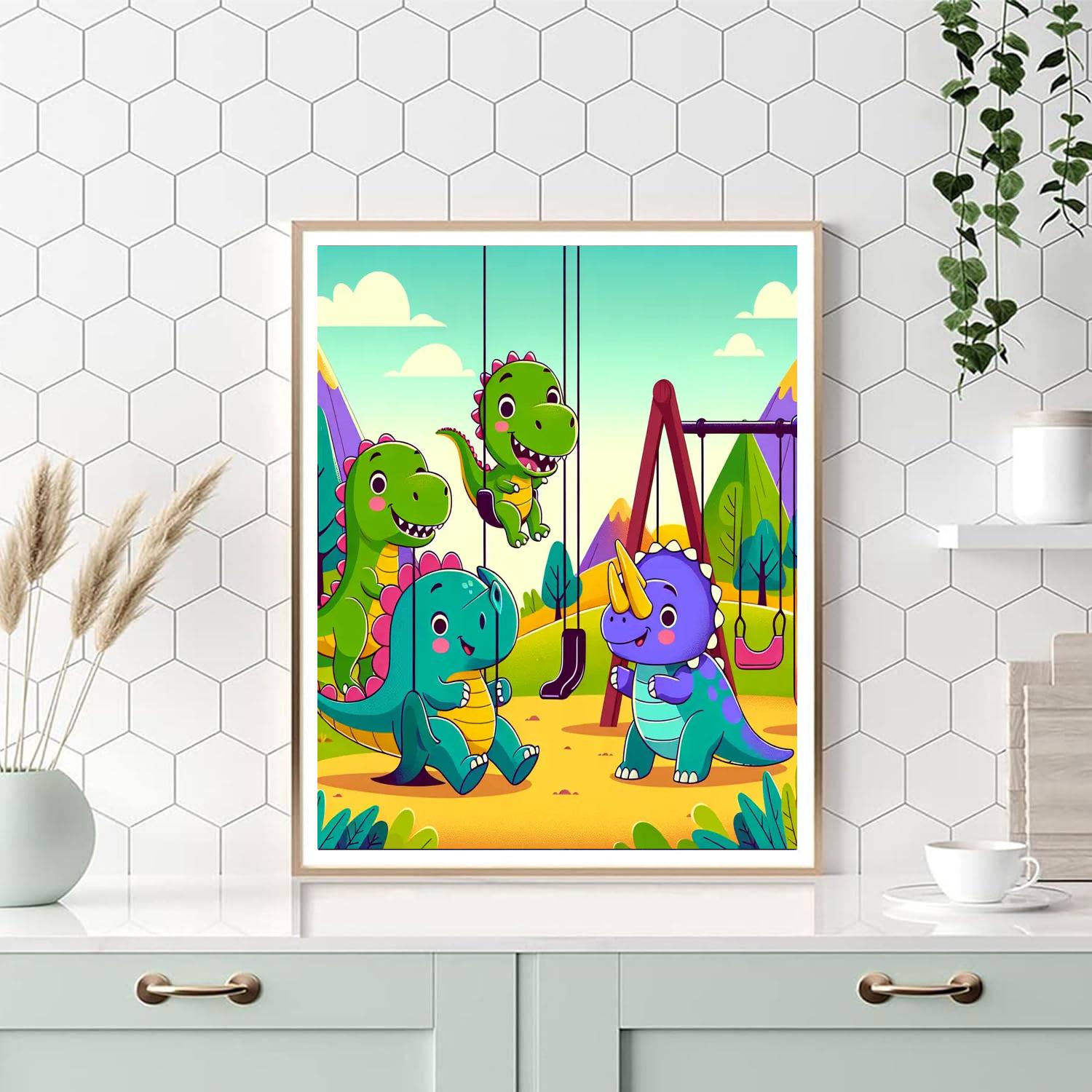 Vibrant Dinosaur Playground Paint By Numbers Art