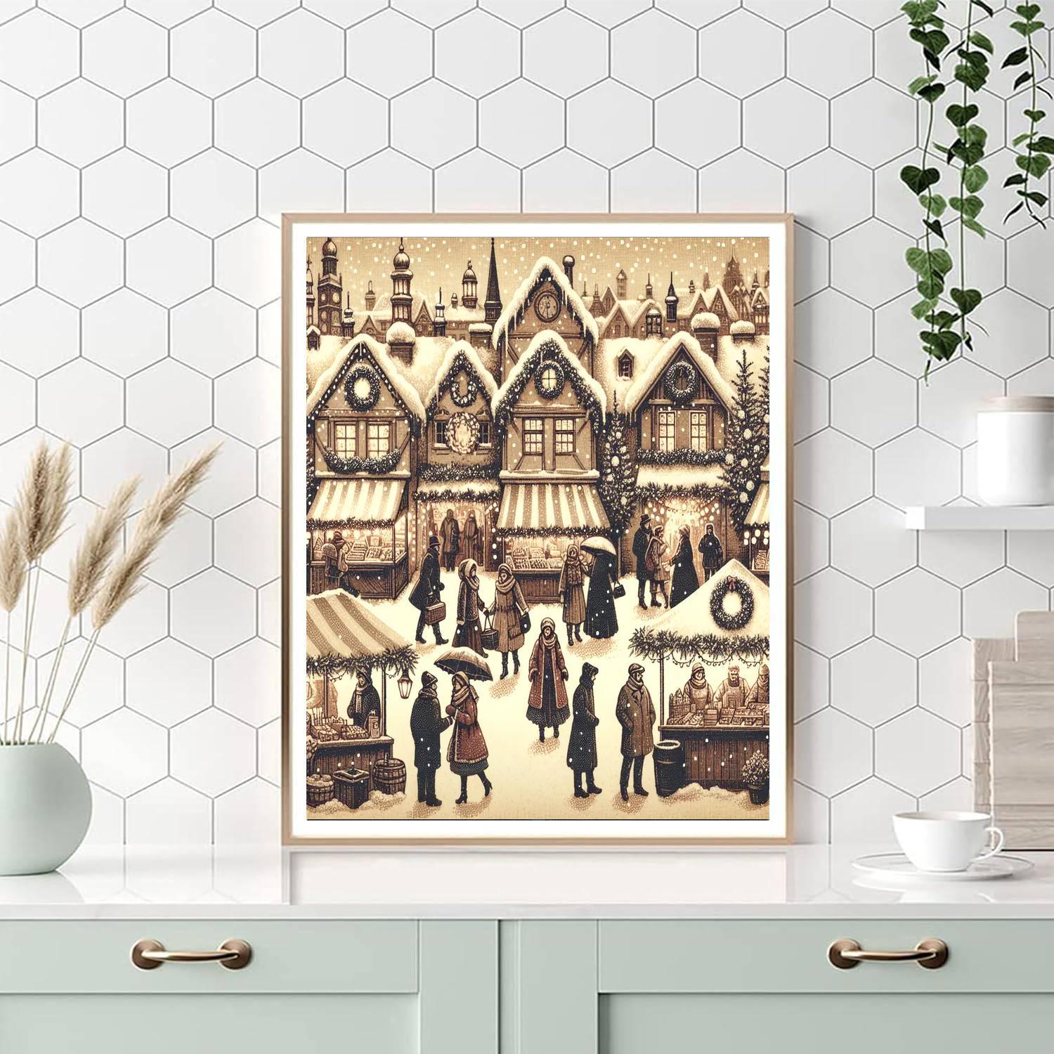Vintage Winter Market Painting By Numbers Kit