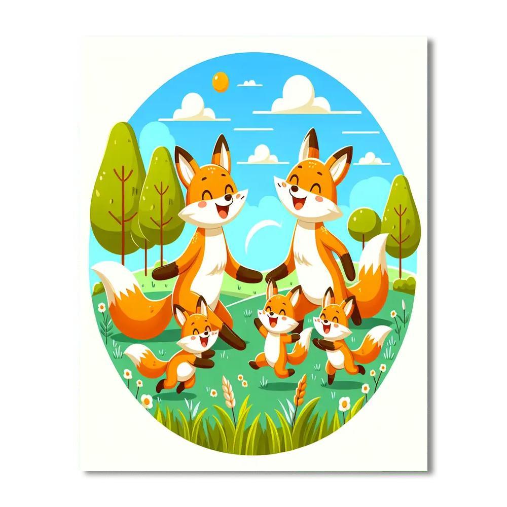 Frolicking Fox Family Paint By Numbers Art