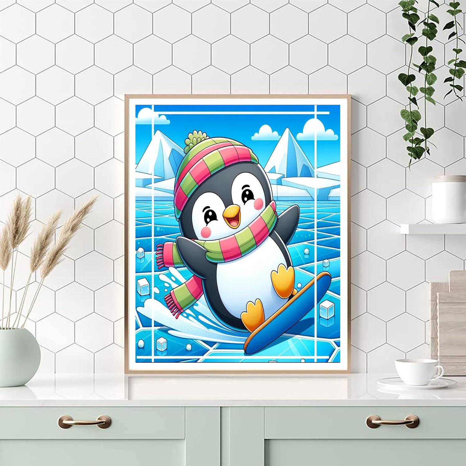 Whimsical Penguin Number Painting