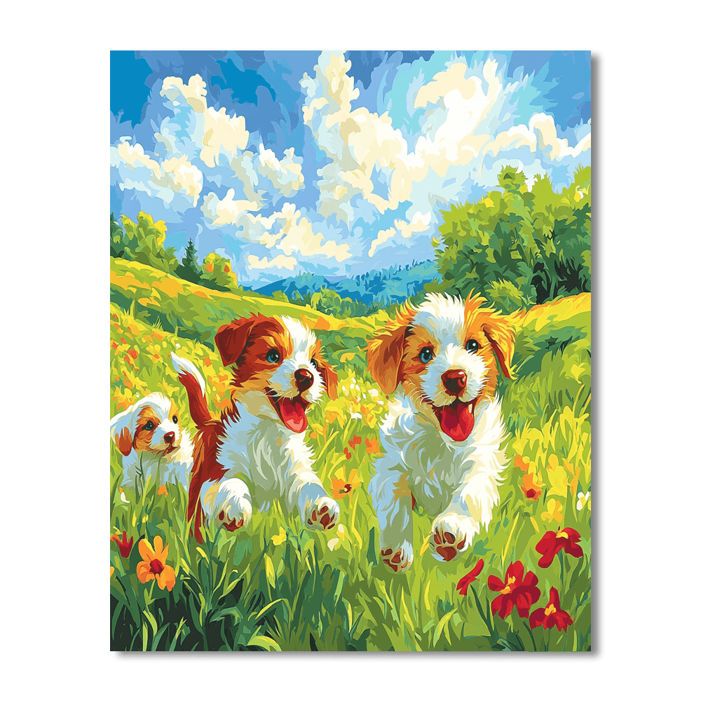 William Wegman Inspired Playful Puppies In The Meadow  Paint By Numbers Kits