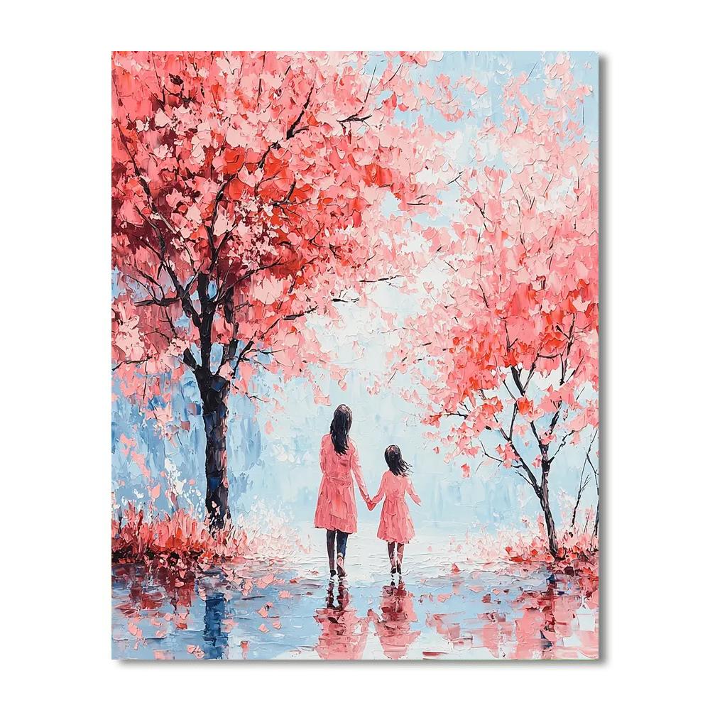 Cherished Moments Under Cherry Blossoms Number Painting