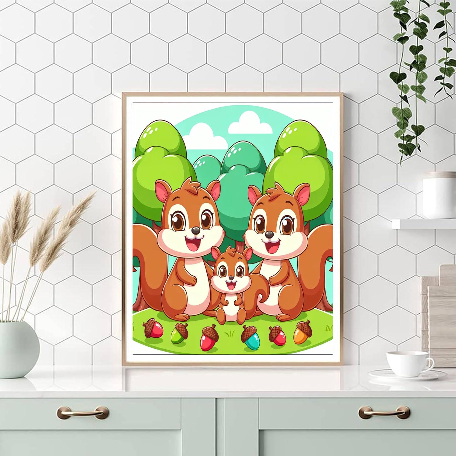 Cheerful Squirrel Family Paint By Numbers Kits