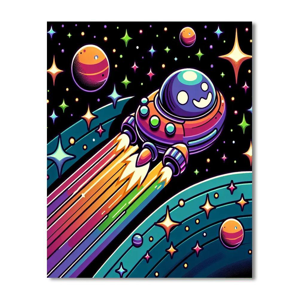 Whimsical Spaceship Number Painting