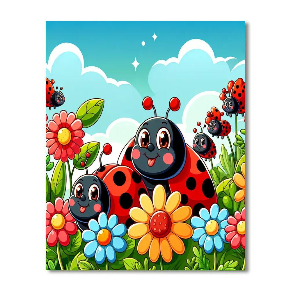 Happy Ladybug Parade Paint By Numbers Art