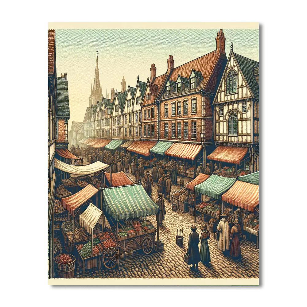 Charming European Village Market Paint By Numbers Kits