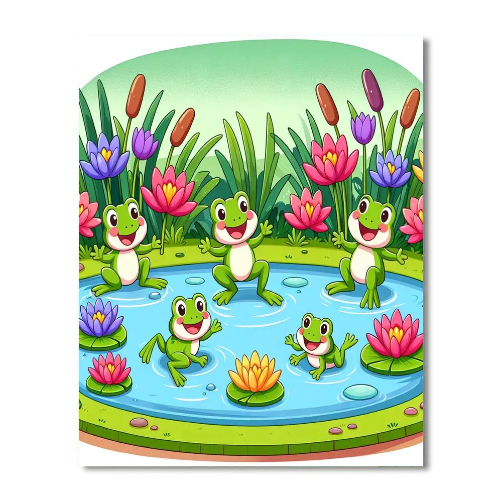 Friendly Froggy Pond Paint By Numbers Art