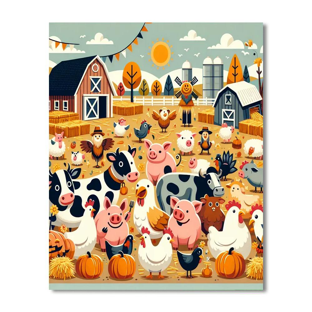 Festive Farmyard Frolic Paint By Numbers Art