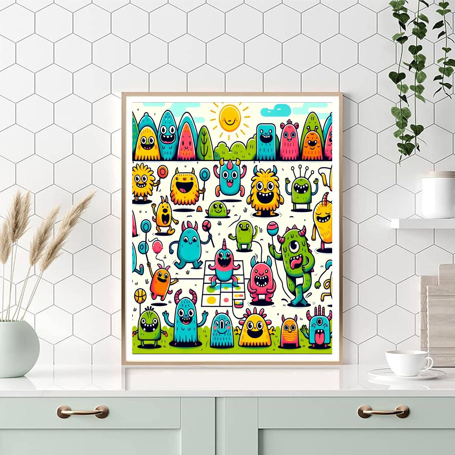 Silly Monsters Playing Games Painting By Numbers Kit