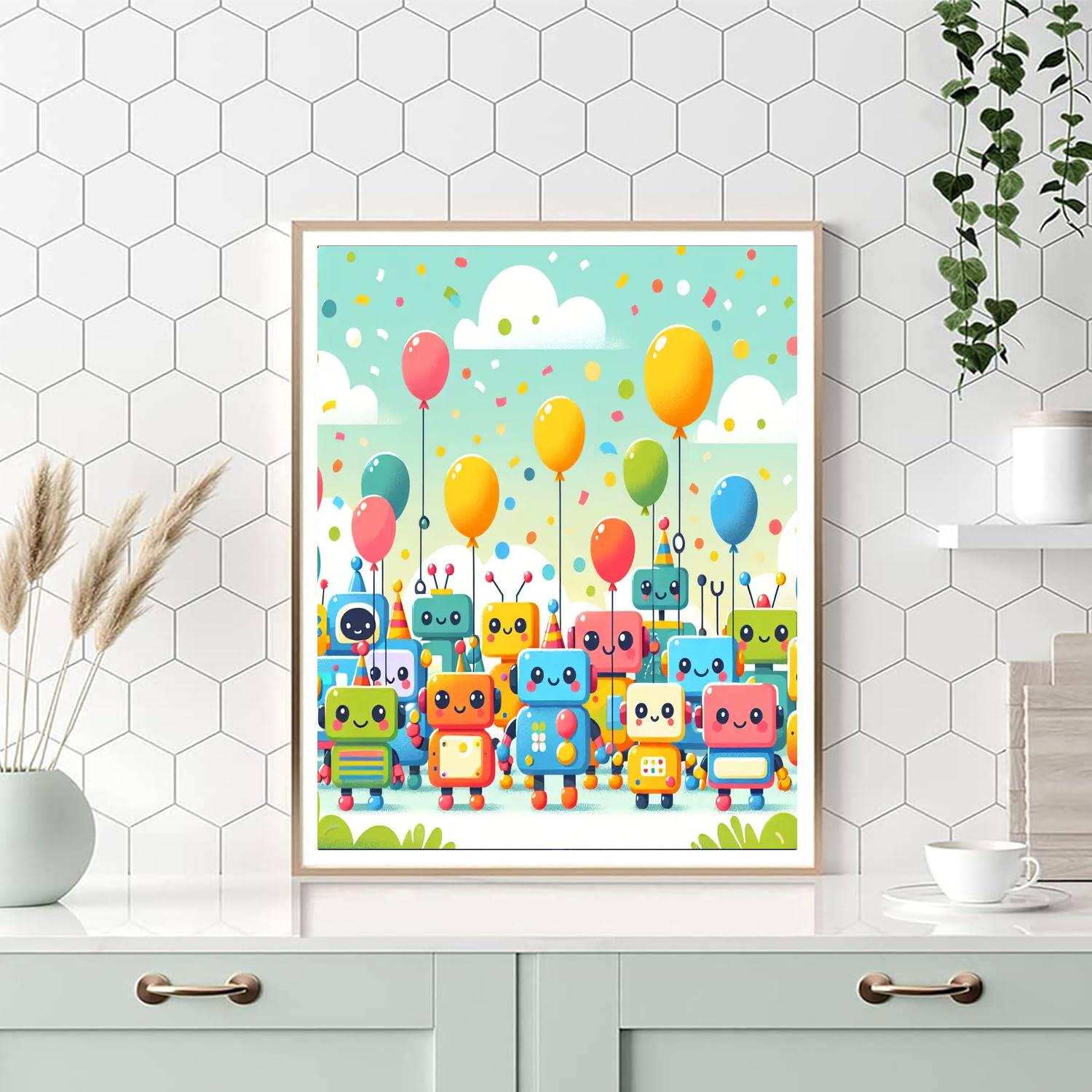 Charming Robot Parade Painting By Numbers Kit