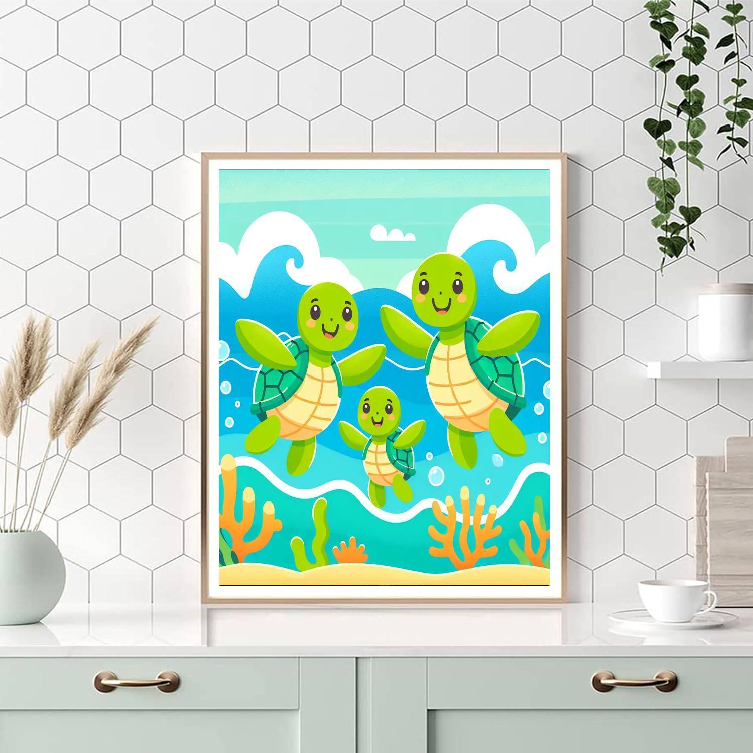 Joyful Family Of Turtles Painting By Numbers Kit